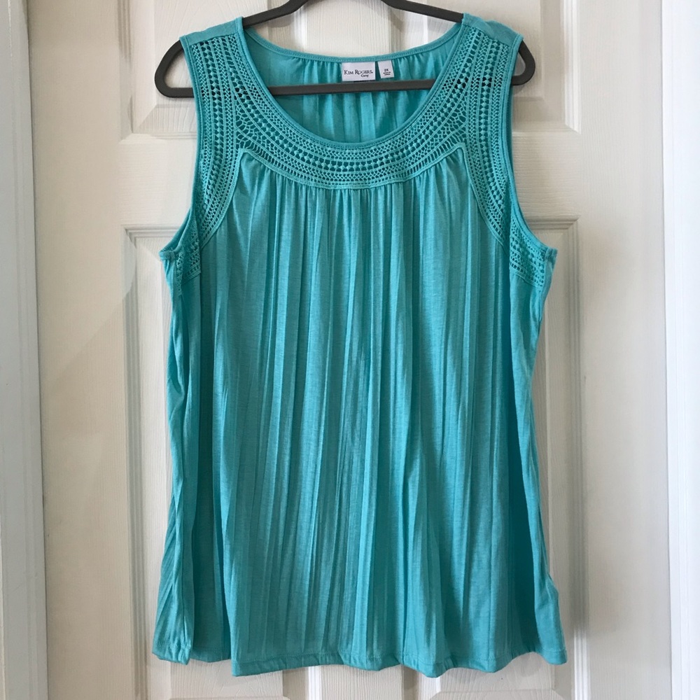 NWOT Kim Rogers Curvy Crochet-trim Turquoise Tank
